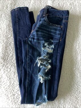 American Eagle Outfitters Dark Indigo Ripped Skinny Jeans-Women's. Sz 2. x Long